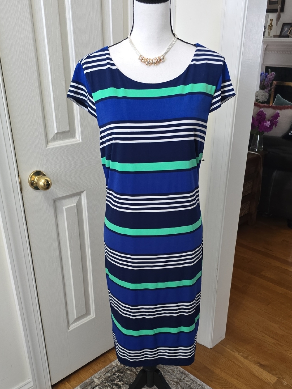LIZ CLAIBORNE BRAND WOMEN'S BLUE & WHITE STRIPES DRESS SIZE LARGE
